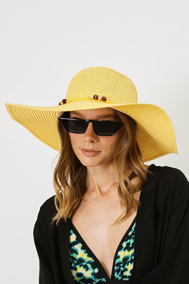 قبعة شاطئ من القش بنمط الليمون - Y8206 - 2