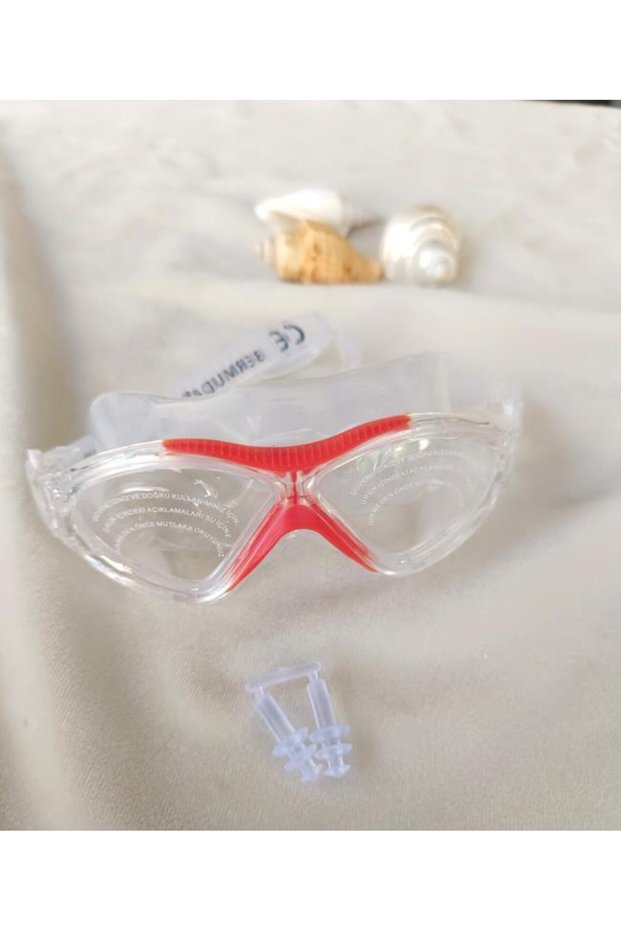 Swimming Goggles with Silicone Nose Plug, Boxed, Surfing, Swimming Goggles, Transparent, Red