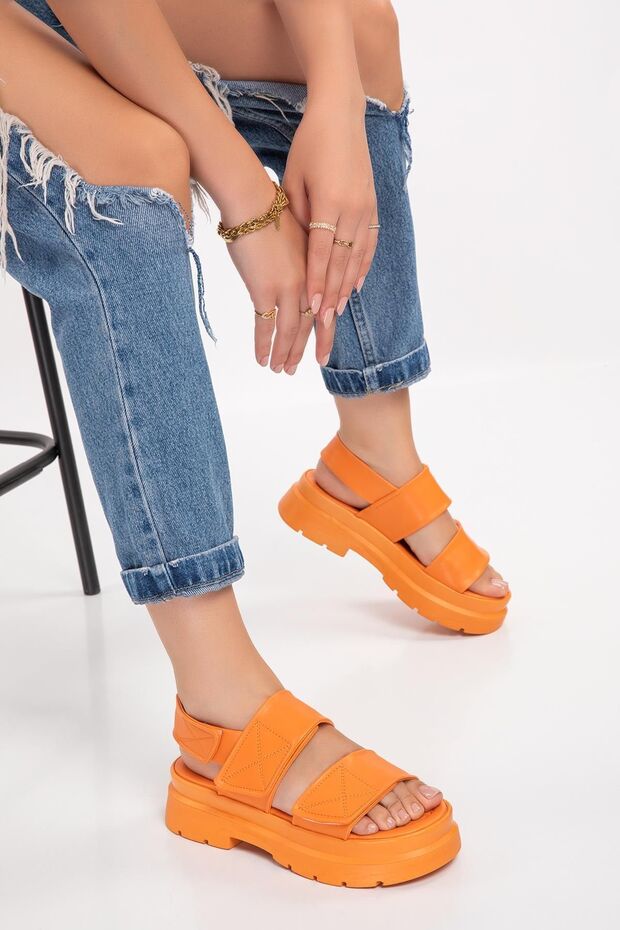 Plus-plus029-2306 Women's Thick Sole Lightweight Very Comfortable Orange Sandals