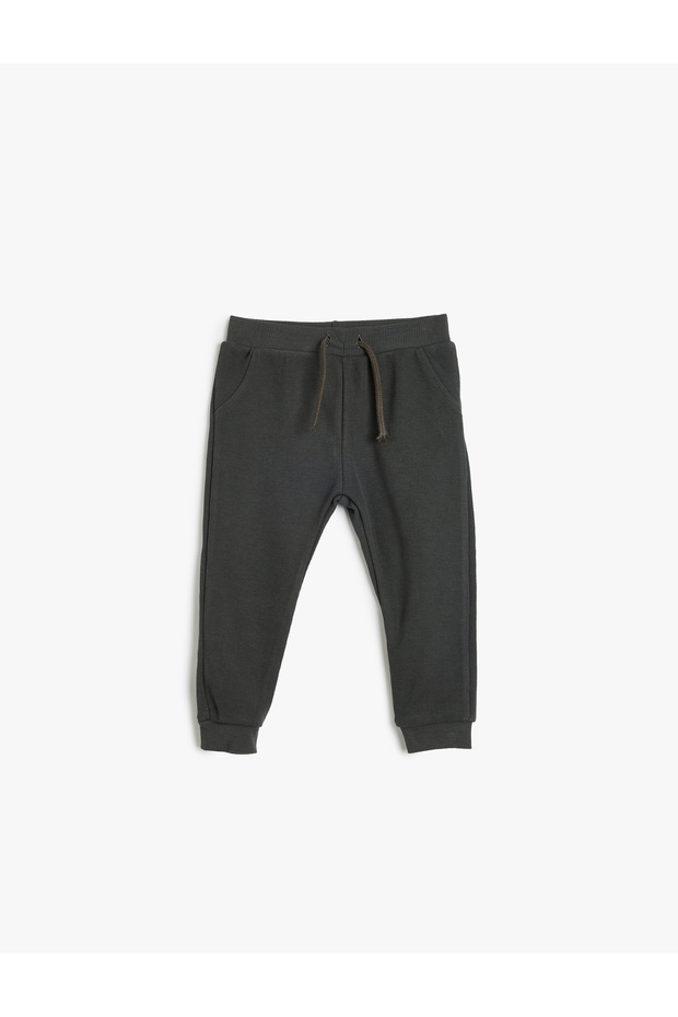 Basic Sweatpants Textured Tie Waist Cotton
