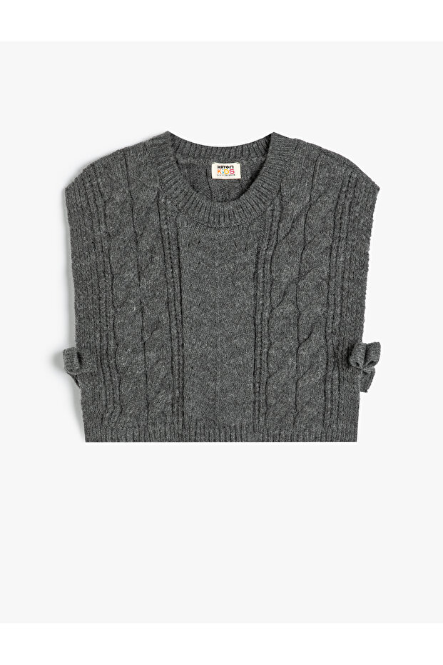 Knitted Sweater Sleeveless with Tie Sides and Crew Neck
