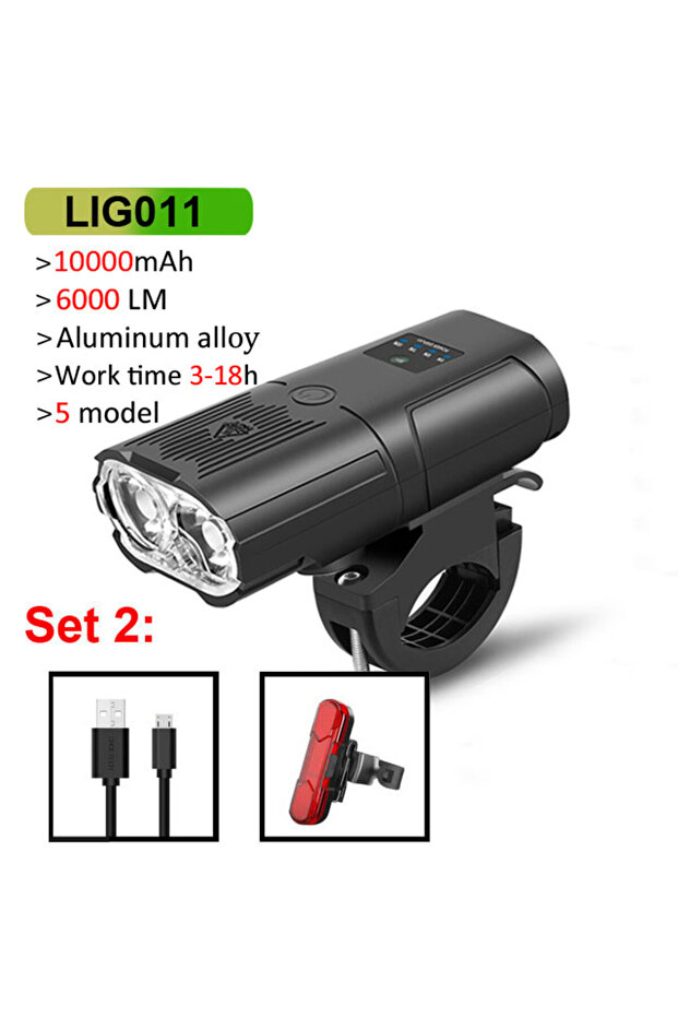 011 set 2 NEWBOLER Smart Bicycle Light Front 10000mAh Bike Light 6000Lumen Waterproof USB Charging
