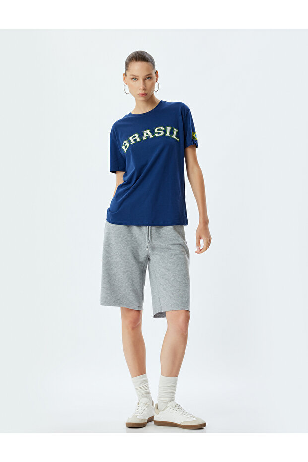Oversize T-Shirt with Printed Slogan on the Back, Crew Neck, Short Sleeves