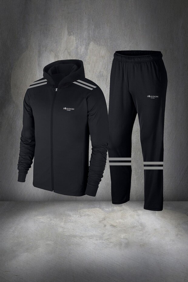 Men's Black New Supra Combed Cotton Fabric Casual Sports Tracksuit Set with Zipper Pockets S-3Xl