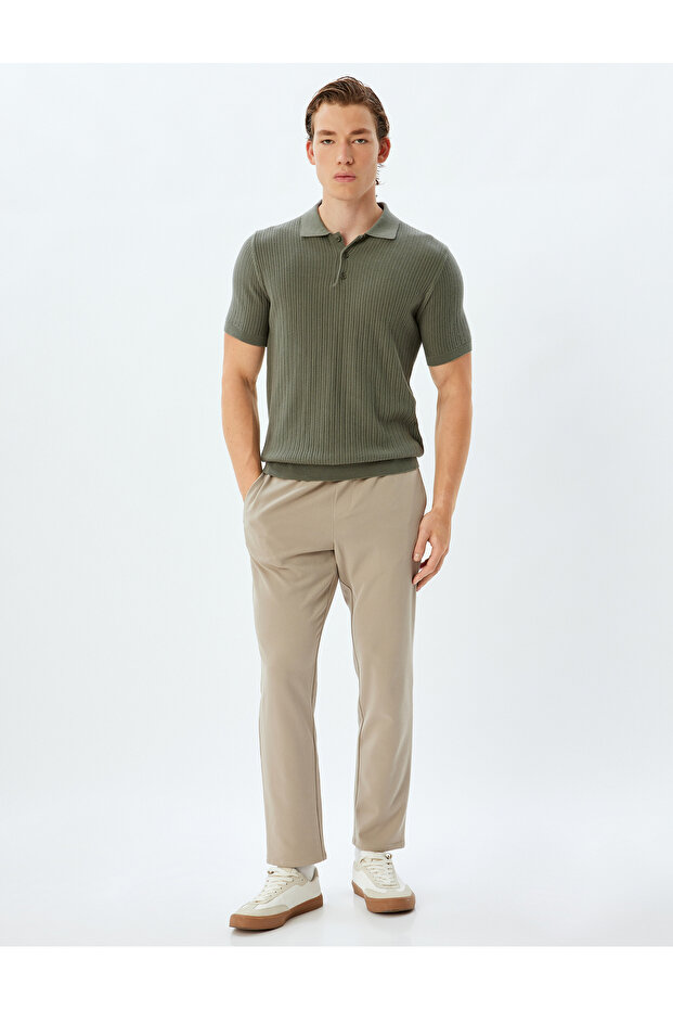 Knitwear Sweater Polo Neck Basic Short Sleeve Textured Cotton
