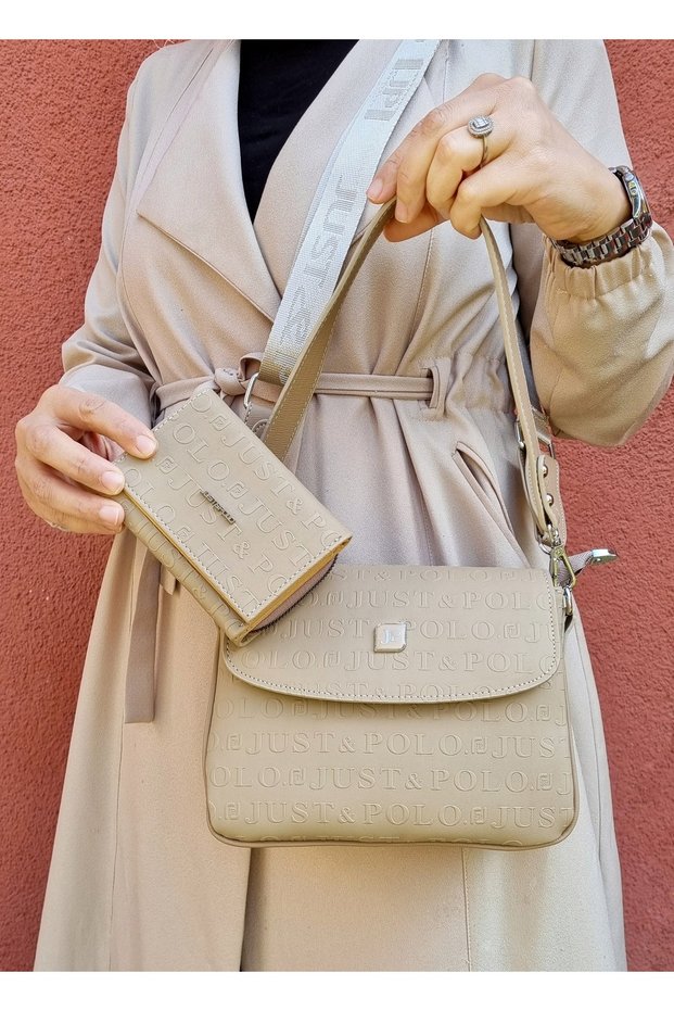 Women's Sand Tan Two-Strap 4-Compartment Shoulder Bag and Wallet Combination Tm5555-4072