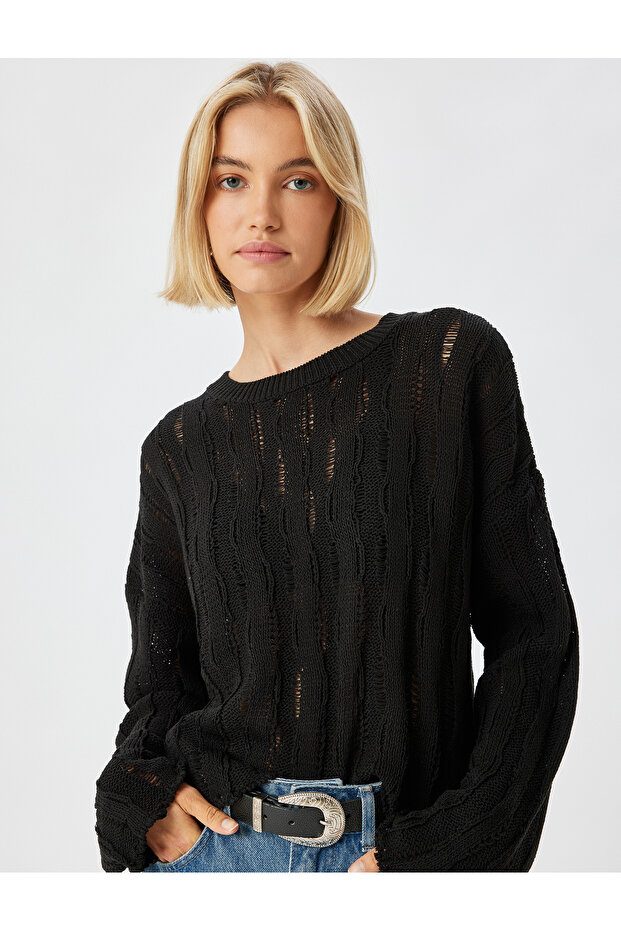 Openwork Knitwear Sweater Crew Neck Long Sleeve