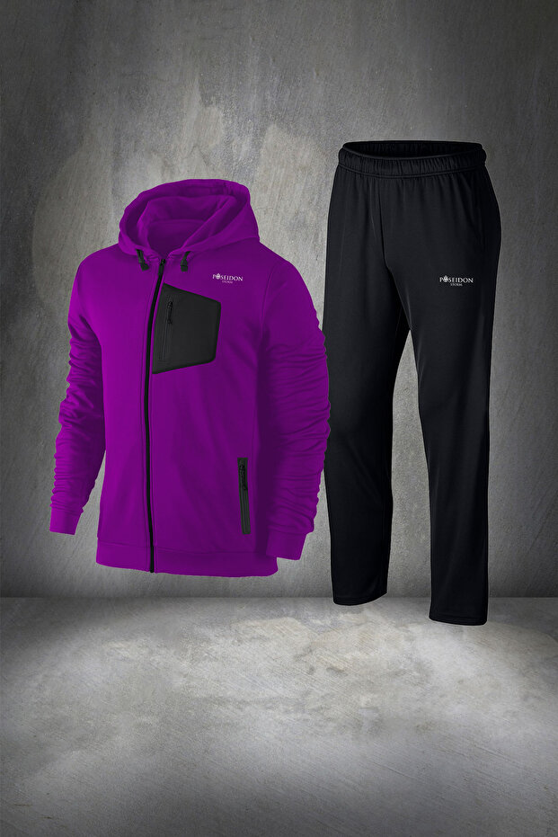 Men's Purple New Supra Combed Cotton Comfortable Regular Fit Hooded Walking Suit S-3Xl