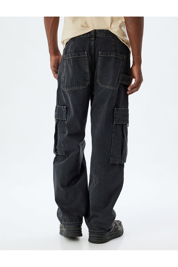 Cep Detaylı Pamuklu Oversize Kargo Kot Pantolon - 4