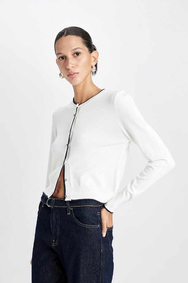 Regular Fit Basic Düz Bisiklet Yaka Düğmeli Triko Hırka A4731ax24wn - 4