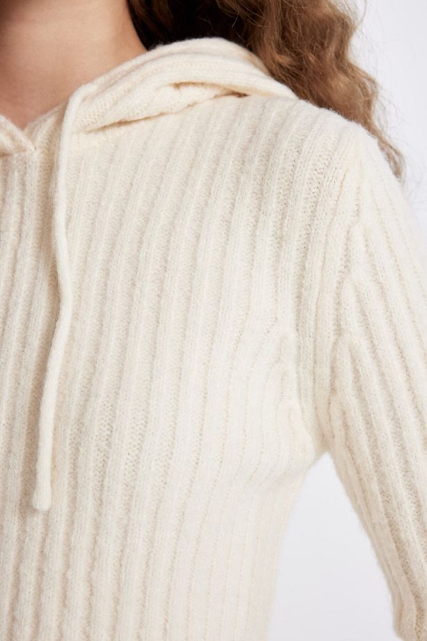 Regular Fit Basic Düz Kapüşonlu Crop Triko Kazak C7333ax24wn - 5