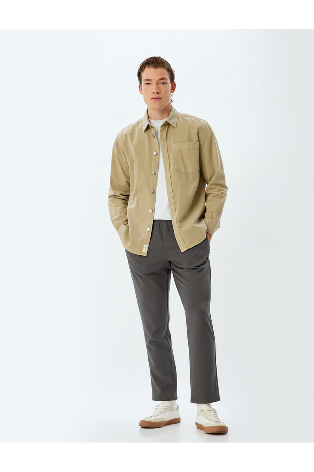 Fabric Trousers with Lace Waist and Pocket Detail