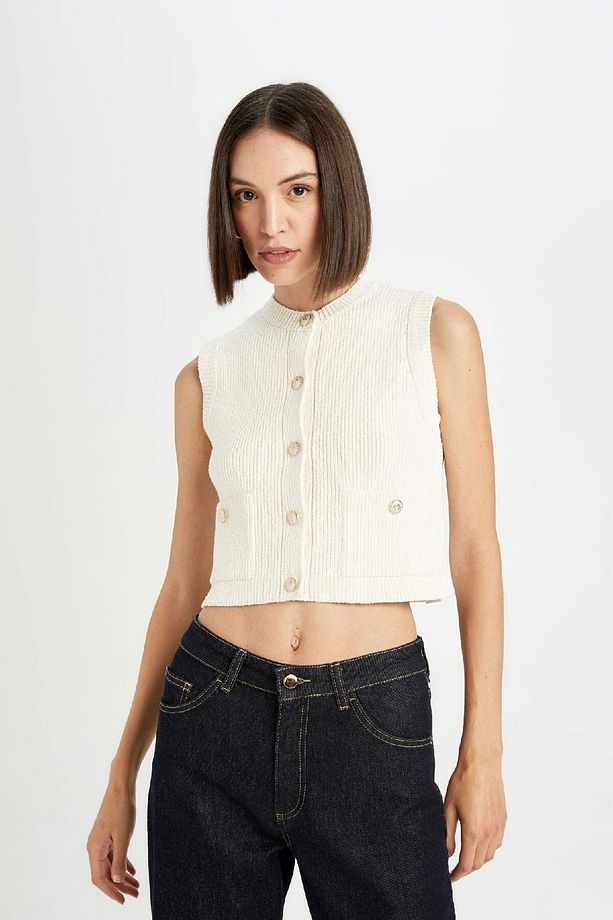 Regular Fit Crop Düğmeli Klasik Yelek E1479ax24wn - 4