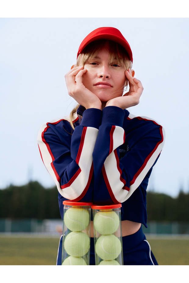 Zippered Crop Sweatshirt Stand Collar Striped Color Block Interlock