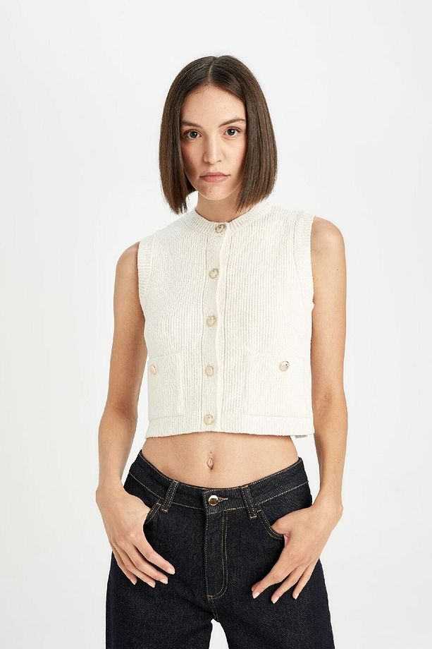 Regular Fit Crop Düğmeli Klasik Yelek E1479ax24wn - 3