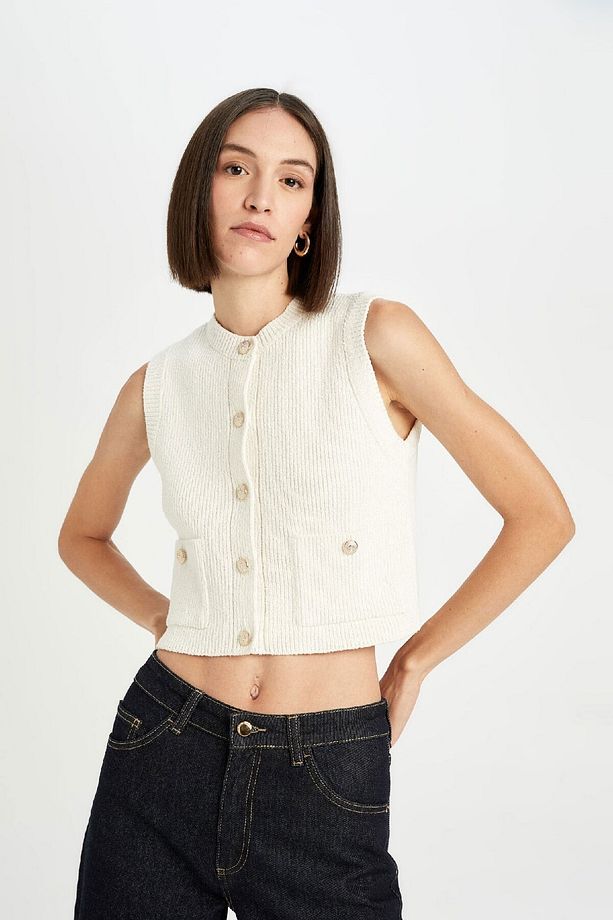 Regular Fit Crop Düğmeli Klasik Yelek E1479ax24wn - 1