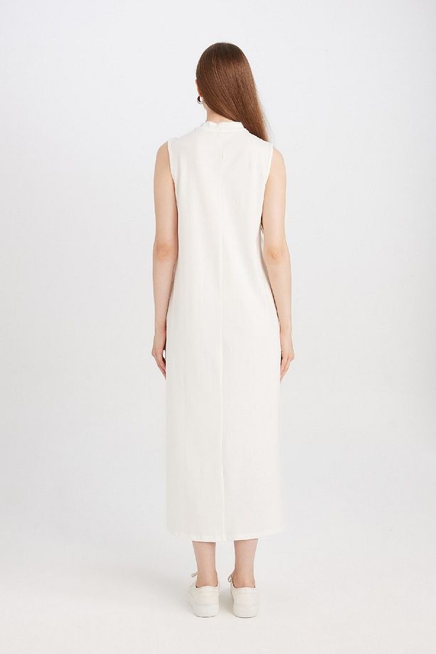Regular Fit Yarım Balıkçı Yaka Basic Düz Kolsuz Maxi Elbise D4898ax24wn - 4
