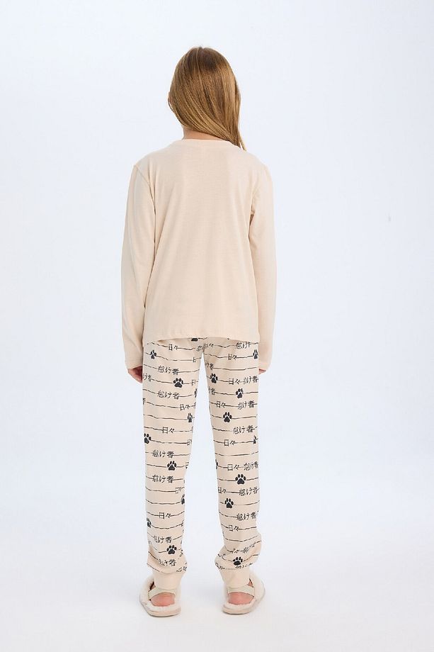 Kız Çocuk Pijama Takımı Kedi Baskılı Uzun Kollu Üst Uzun Alt D2118a824au - 5