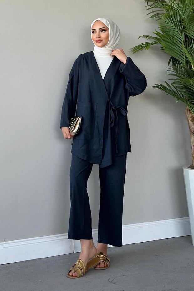 Navy Blue Hira Suit - Pocketed