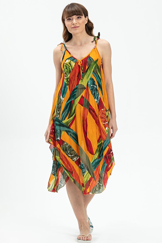 Strappy Voile Aphrodite Midi Summer Dress Mustard 6150