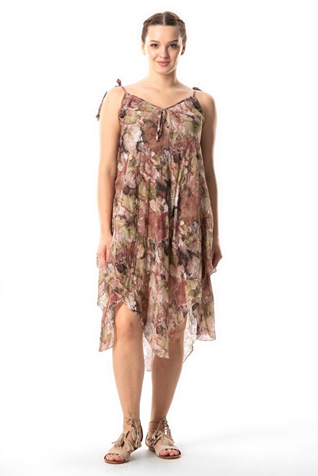 Strappy Voile Aphrodite Midi Length Summer Dress Batik Dark Brown 6213