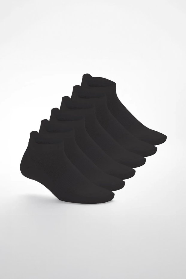 6 Pairs - Black Cotton Heel Reinforced Women's Sneaker Sports Socks