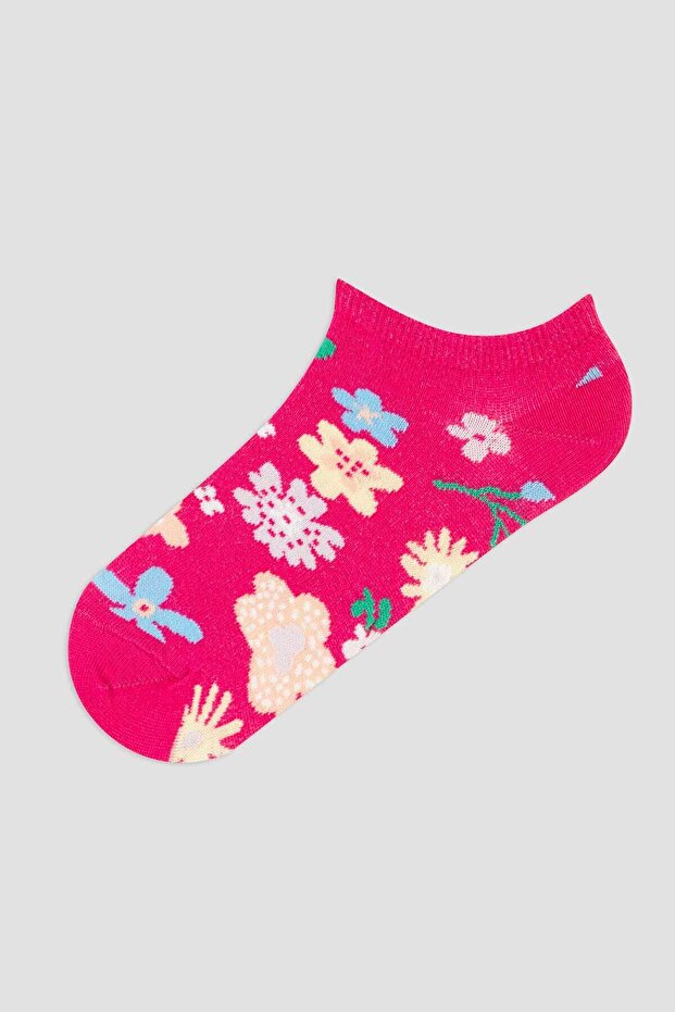 Floral Patterned Striped 3-Piece Booties Socks - 2