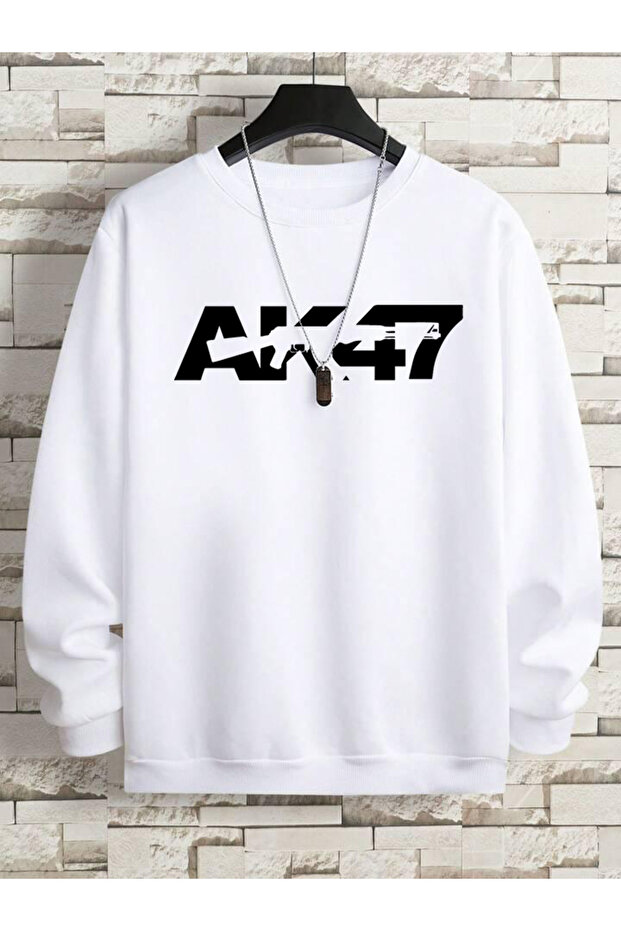 AK47 سويت شيرت رجالي كبير الحجم مطبوع برقبة دائرية