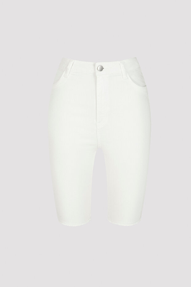 Beyaz White Denim Bermuda Şort - 1
