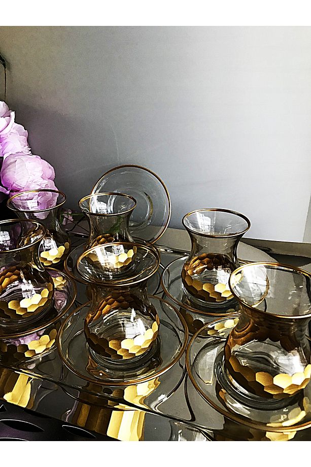 Petek Gold Aurora 12 Parça Çay Takımı Bardak Seti - 3