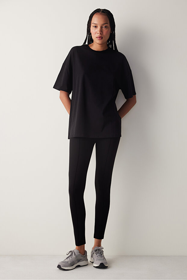 Černé tričko Crew Neck Basic Oversize - 2