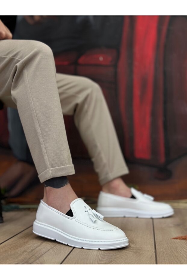 BA0005 Laceless High Sole Classic White Tassel Men's Shoes