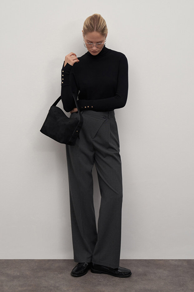 Black Turtleneck Basic Knitwear Sweater - 4