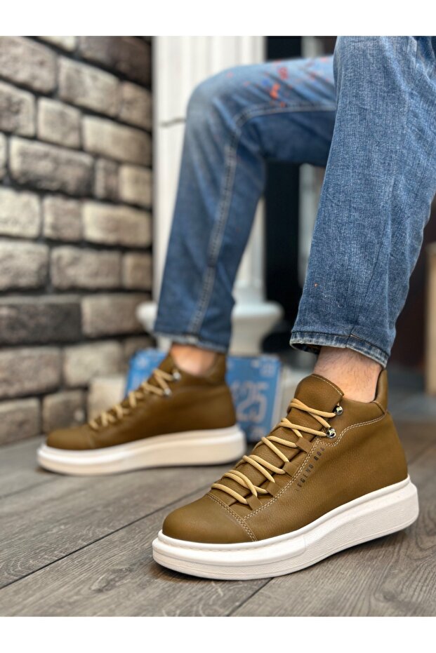 BA0312 Bağcıklı Vizon Yüksek Taban Erkek Tarz Spor Bot - 2