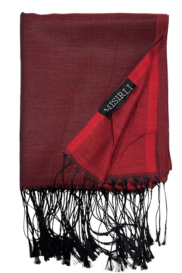 Silk-Looking Shawl - Claret Red Black