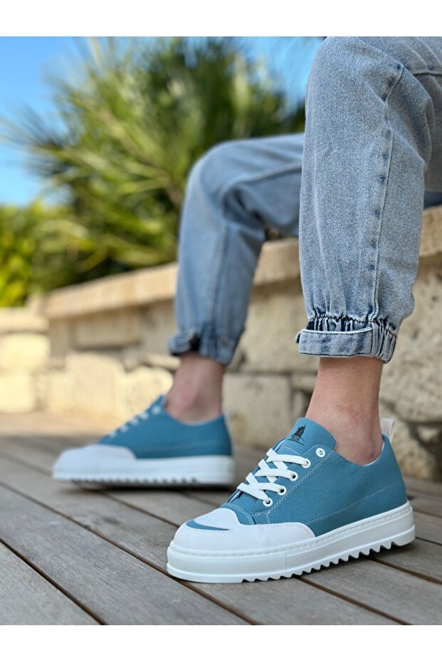 -Ba0328 Thick High Sole Smile Patterned Turquoise Sports Men's Shoes