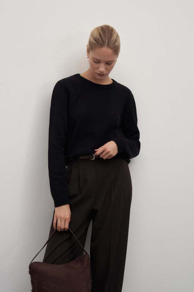 Black Basic Wool Knitwear Sweater - 1