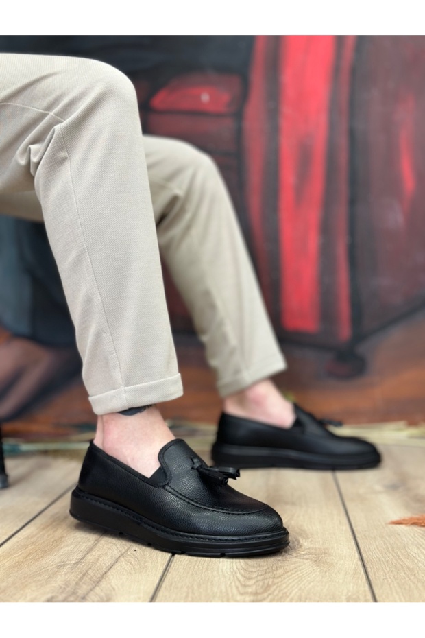 BA0005 Laceless High Sole Matte Black Classic Tasseled Corcik Men's Shoes