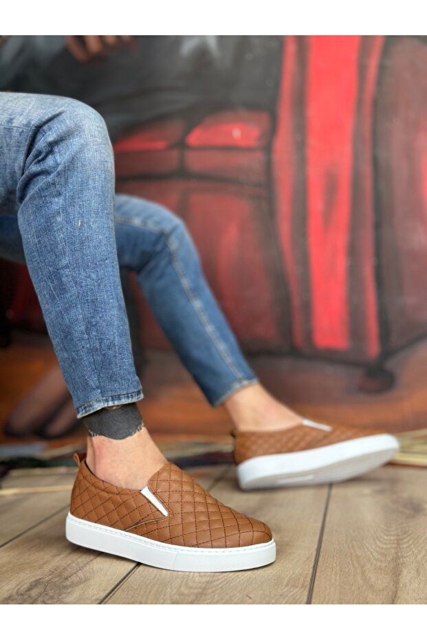 Ba0353 Laceless Quilted Tan Casual Men's Shoes