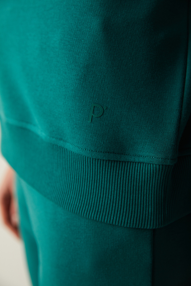 Yeşil Bisiklet Yaka Oversize Basic Sweatshirt - 4