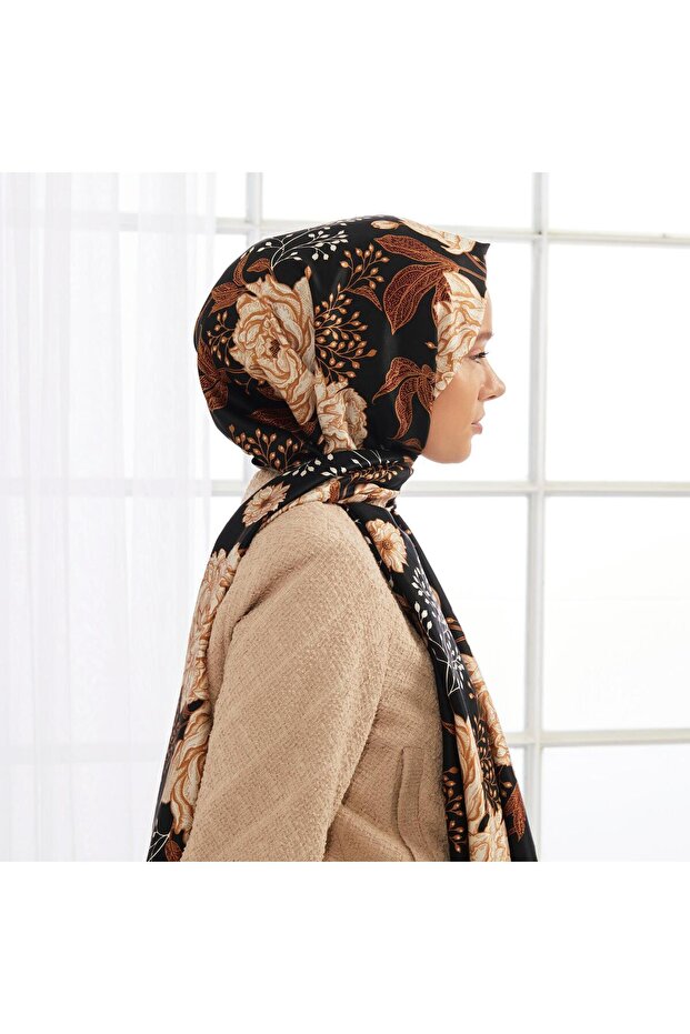 Patterned Silk Shawl - Rosa Patterned - Black