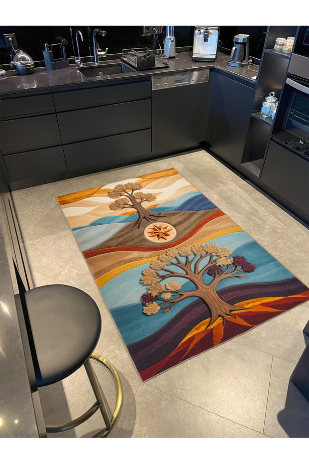 Paris Collection Tree of Life Theme Pastel Abstract Patterned Vintage Decorative Carpet 66