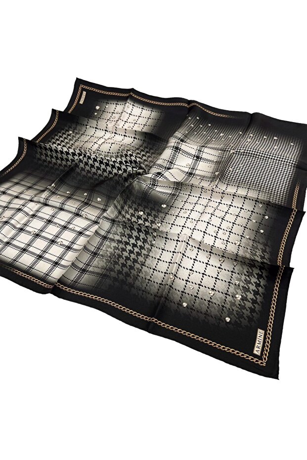 İpek Eşarp Nostalji - 8612-80 Siyah Krem Twill - 6