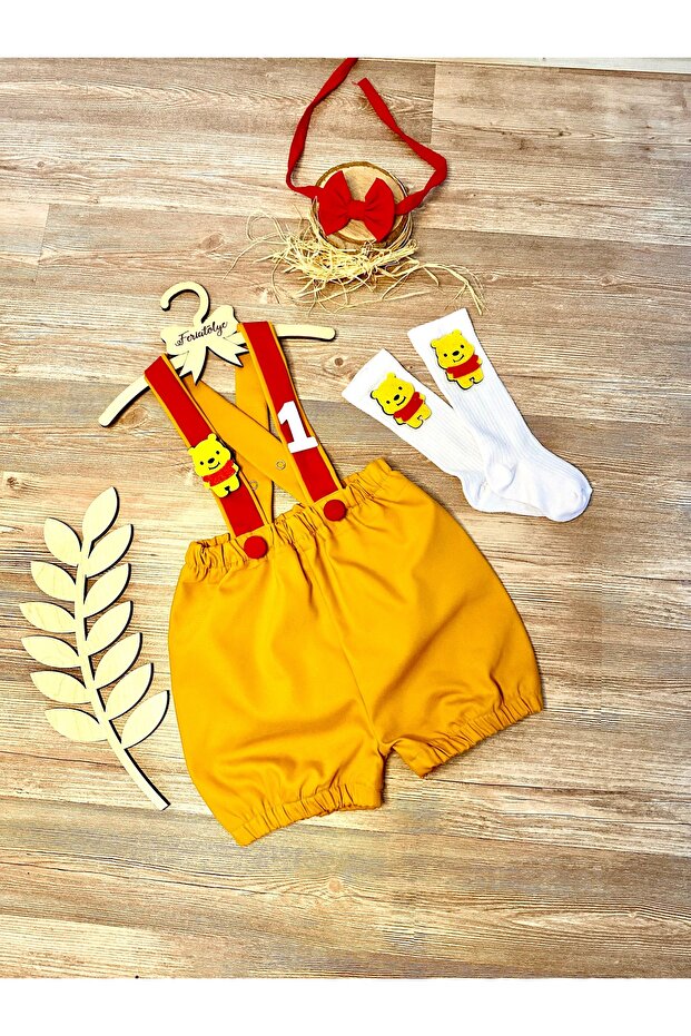 Winnie the Pooh Concept Mustard Red Shorts Salopet