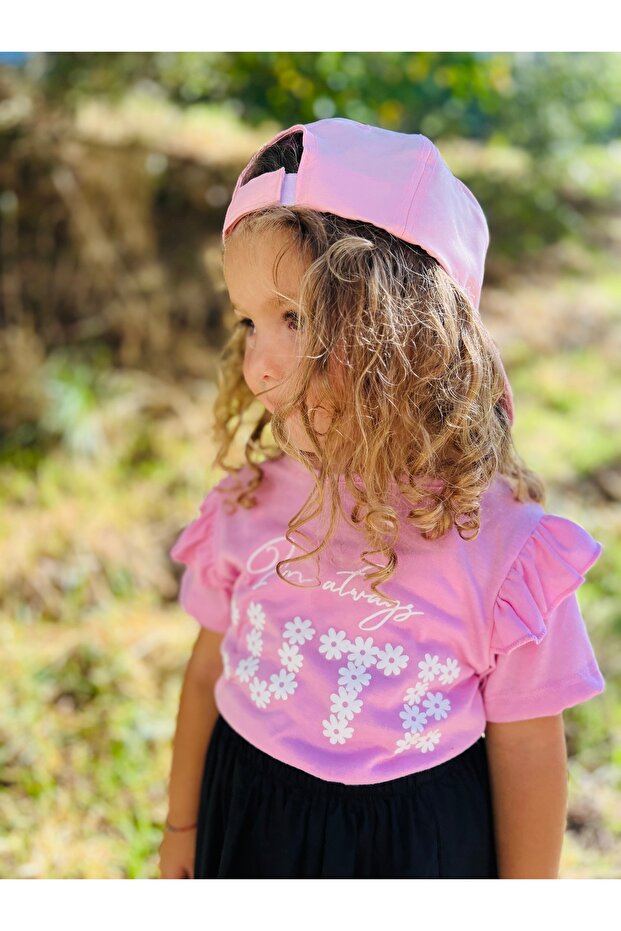 Girl's Light Pink Color Short Sleeve Printed T-Shirt