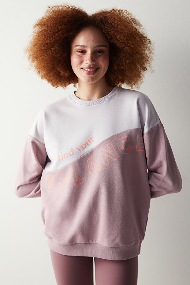 Gül Kurusu Colorblock Baskılı Sweatshirt - 2