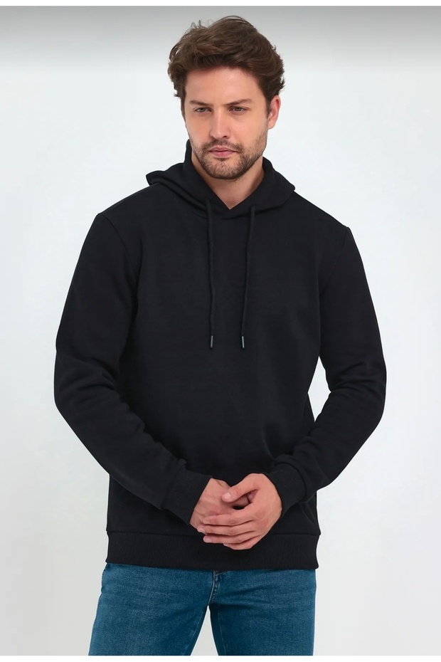 Unisex Siyah Basic Sweatshirt - 2