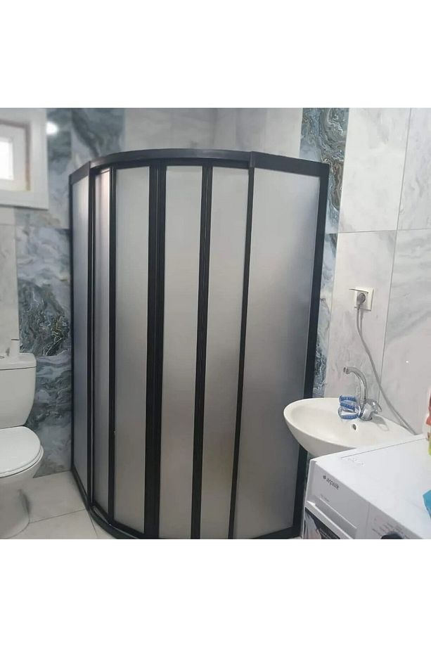 90X90 Teknesiz Oval Duşakabin Plastik Cam Siyah Profilli - 1