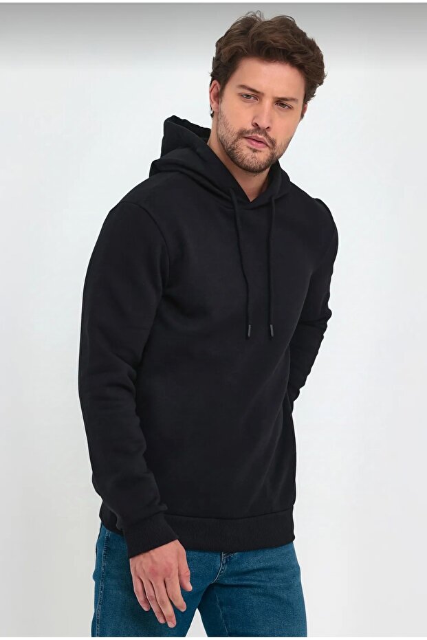 Unisex Siyah Basic Sweatshirt - 3