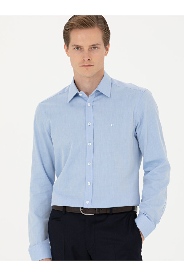 Light Blue Slim Fit Long Sleeve Classic Shirt 50273445-Vr003